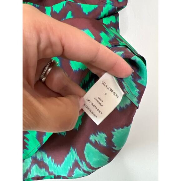 NEW Ulla Johnson Iren Abstract Silk Crew-Neck Ruffled Blouse Top - Picture 5 of 7